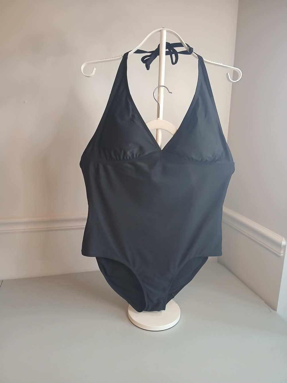 Black Halter Tie Neck One Piece Swimsuit XL